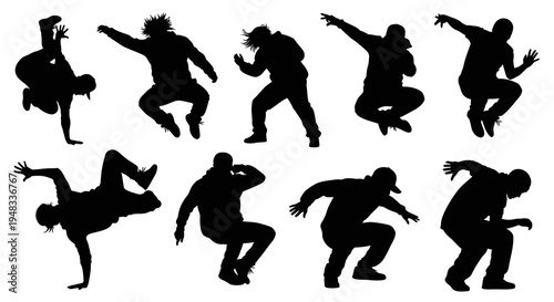 Hip Hop Dancers Silhouettes: Breakdance Moves, Urban Street Style