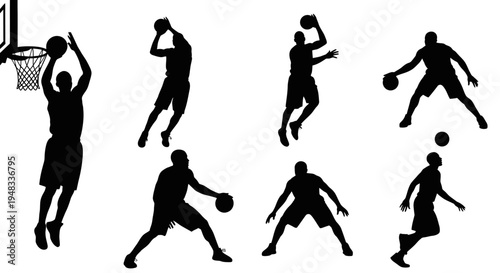Basketball Player Silhouettes - Sports Action Vector Graphics