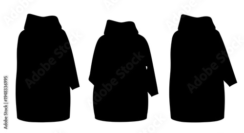Black silhouette of a woman's hooded coat from different angles