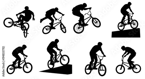 BMX Bicycle Silhouette - Extreme Sports Action Rider Vector Art