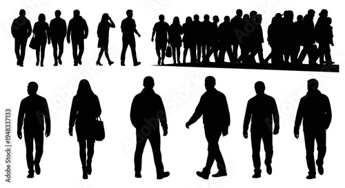 Black Silhouette Crowd Of People Walking Business Lifestyle