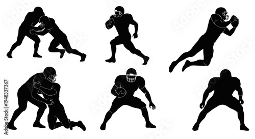 Black and White Silhouettes of American Football Players in Action