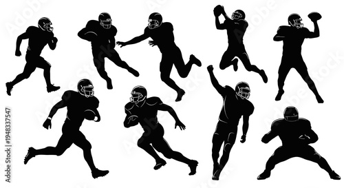 Black  White Silhouettes of American Football Players in Action
