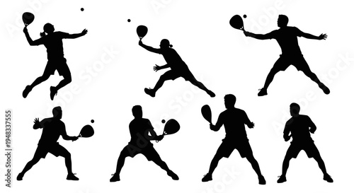 Silhouette of Racquetball Players in Action, Black and White Sport Vector