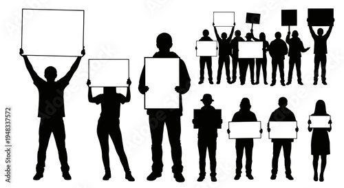 Black  White Silhouettes of People Protesting with Signs