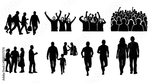 Black  White Silhouettes of Diverse People in Various Activities