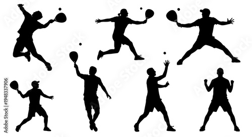 Silhouettes of Tennis Players Playing Tennis, Black and White Line Art