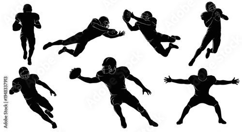 American Football Player Silhouettes Vector Illustration - Sports Action
