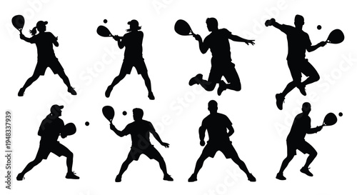 Silhouette Athletes Playing Tennis or Padel, Sports Vector Icons