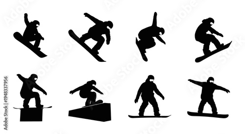 Snowboarder Silhouette Vector Icons - Winter Sports Action