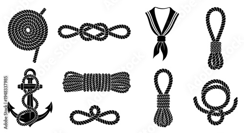 Nautical Vector Icons: Anchor, Rope Knots, Sailor Collar, and Loops
