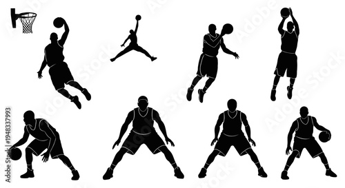 Basketball Player Silhouettes - Action Poses for Sports Graphics