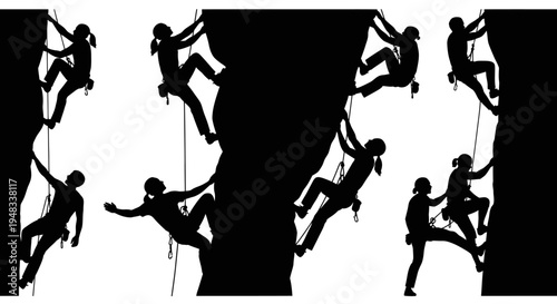 Silhouette Rock Climbing Vector - Extreme Sport Adventure on Cliff