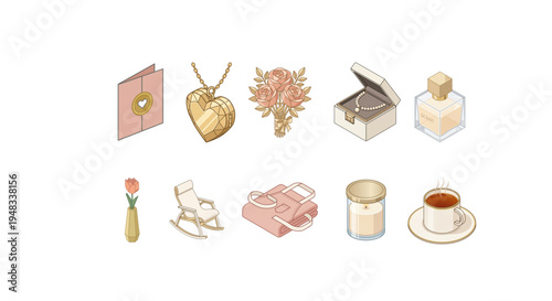 Modern Isometric Mother's Day and Elegant Celebration Vector Icon Set
