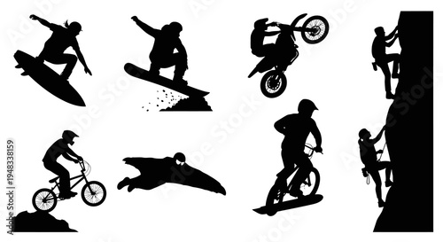 Black  White Silhouette of Extreme Sports Athletes in Action