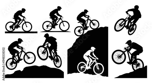 Mountain Bike Silhouette Set for Extreme Sports and Adventure