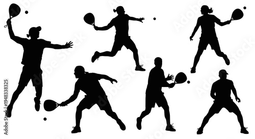 Black  White Silhouette of Tennis Players in Action, Sports Lifestyle