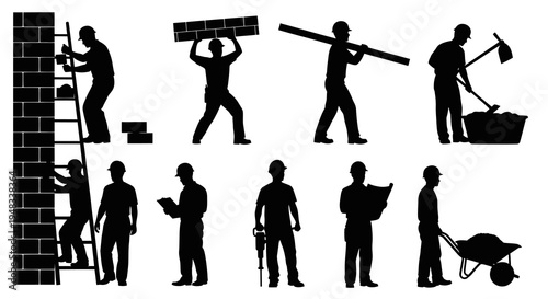 Construction worker silhouettes, builder, labor, building, construction industry