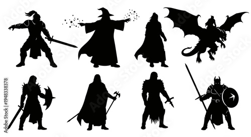 Fantasy Warrior Knights Dragon Rider Wizard Magic Symbols Icons