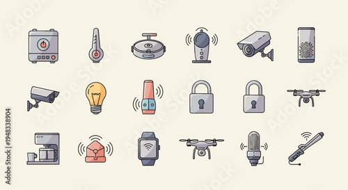 Smart home devices illustrated with connected icons
