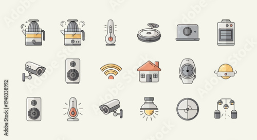 Collection of smart home and kitchen appliance icons