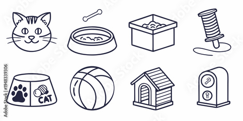 a collection of cat and dog related items Vector