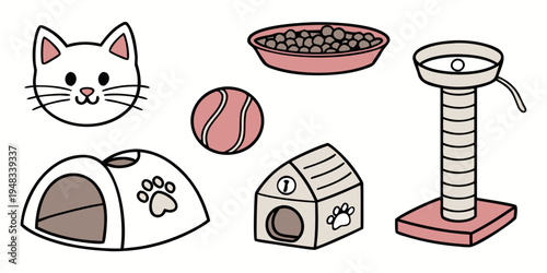 a set of cat toys and accessories Vector