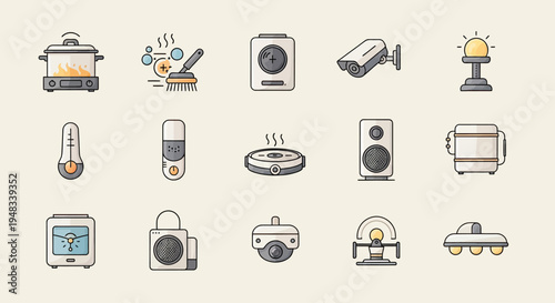 Assortment of modern home appliance and gadget icons