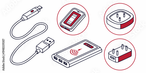 a battery with a charger and cable Vector