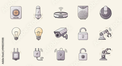 Collection of smart home devices and security icons (2)