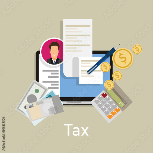 Calculating income tax payment and taxation concept with money currency vector illustration