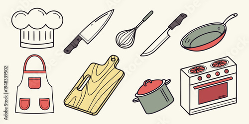 a collection of kitchen items and utensils Vector