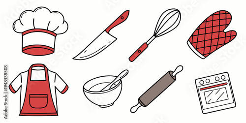 a collection of kitchen utensils and chef's accessories Vector