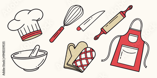 a set of kitchen utensils and tools for baking and cooking Vector