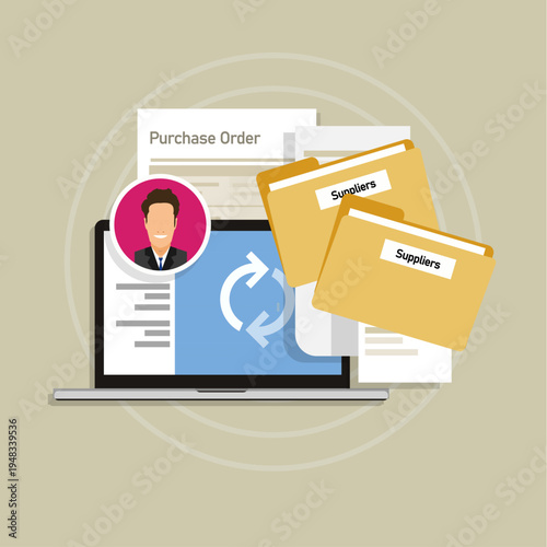 Clean and accountable electronic e-procurement management supplier process concept vector illustration