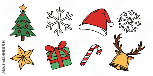 christmas icons including tree and gift Vector