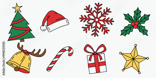 christmas icons including tree and gift Vector