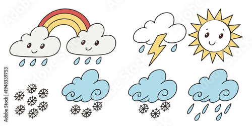 a set of cartoon weather icons Vector
