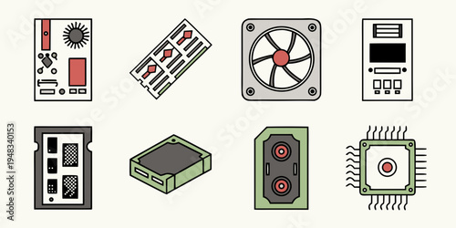 computer hardware icons Vector