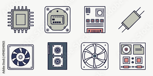 electronic components and circuit board icons Vector