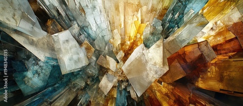 Shattered Geode: A Dynamic Explosion of Teal and Amber Crystal Shards