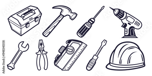 a collection of tools for construction and repair work Vector