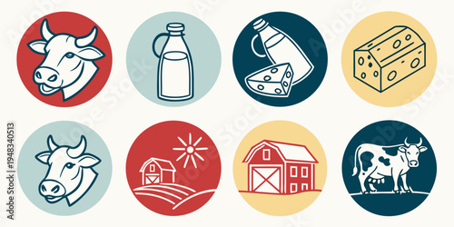 a collection of dairy farm and product icons Vector