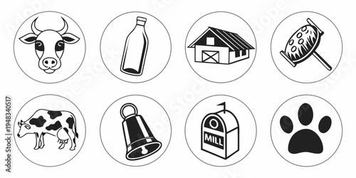 icons of various farm and animal care items Vector