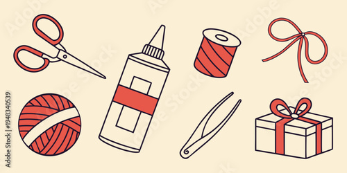 a collection of sewing and crafting tools and supplies Vector