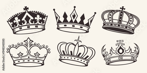 a collection of six different crowns Vector