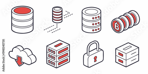a collection of icons representing various data storage and security concepts Vector