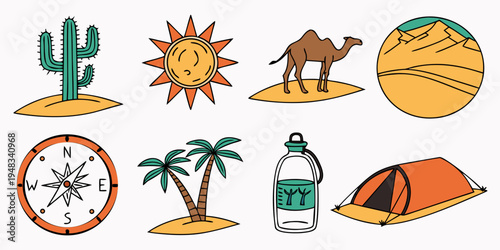 desert travel and adventure icons Vector