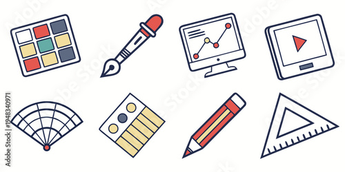 a set of various school stationery items Vector