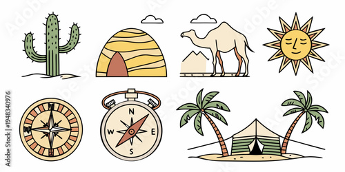 a set of desert and travel icons Vector